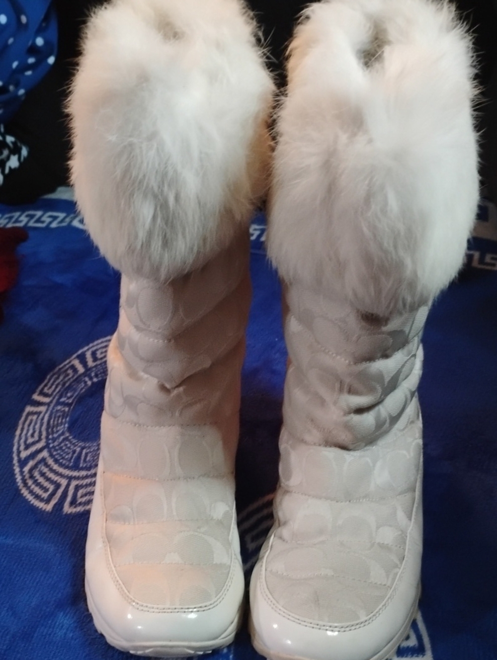 Coach Cream Quilted Winter Boots with Faux Fur Cuff